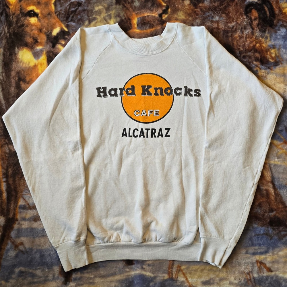 Alcatraz Hard Rock Cafe Parody 80s Obscure Vintage Raglan Crewneck sz Large